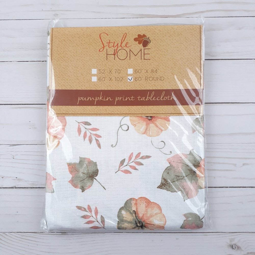 Fabric Tablecloth Fall Pumpkins Leaves 60 Inch Round